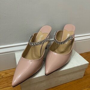 Mira Azzurra Nude Stiletto 4” Mule High Heel with Rhinestone Strap